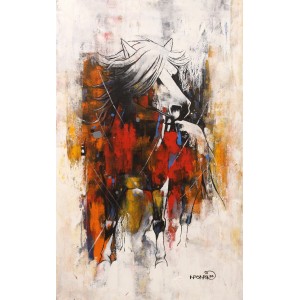 Momin Khan, 42 x 24 Inch, Acrylic on Canvas, Horse Painting, AC-MK-091